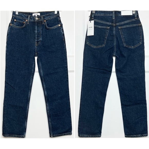 NWT‎ RE/DONE 90s High Waist Dark Wash Denim Straight Leg Ankle Cropped Jeans 26 - Picture 7 of 14